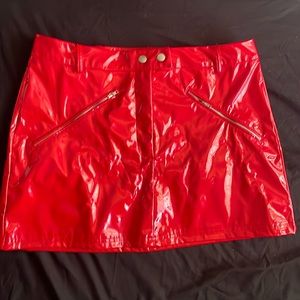 Red faux leather skirt